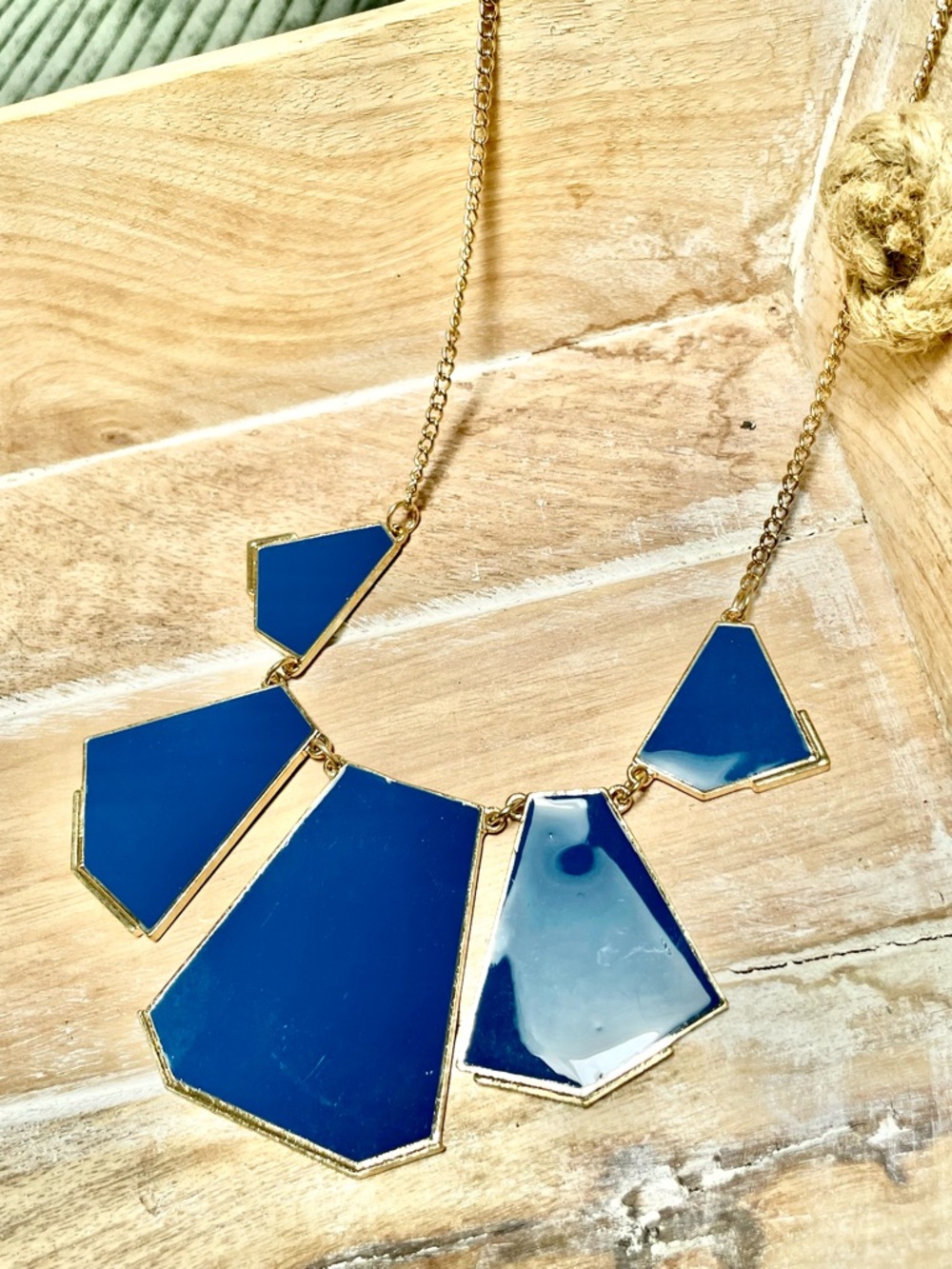 Gold-Tone Navy Blue Geometric Statement Necklace - Women Jewelry